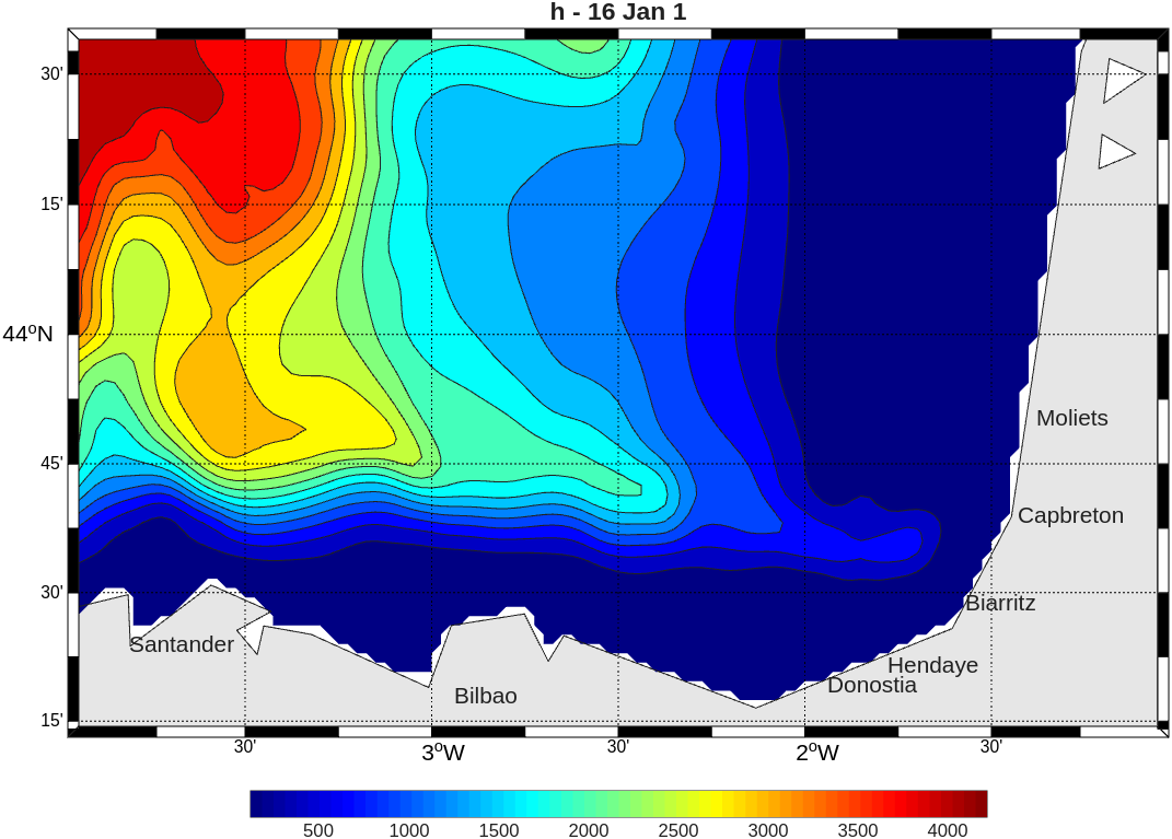 Bathymetry of my model (Bay of Biscay)